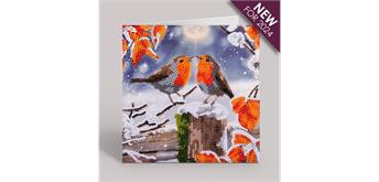 Crystal Art Card Kit Kissing Robins 18 x 18 cm