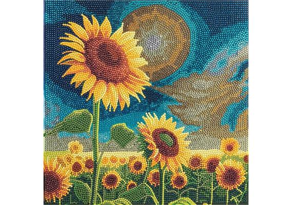 Crystal Art Kit Golden Sunflower Blooms 30 x 30 cm mit Rahmen