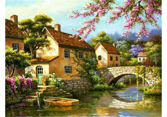 Diamond Painting Dorf am Fluss 30 x 40 cm mit Rahmen