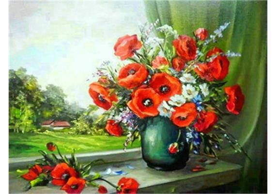 Diamond Painting Mohnblumenstrauss 30 x 40 cm mit Rahmen