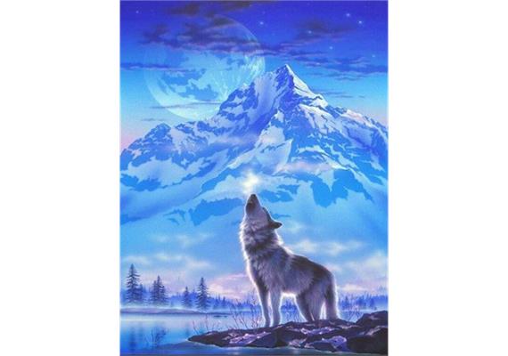 Diamond Painting Wolf vor Berg 30 x 40 cm mit Rahmen