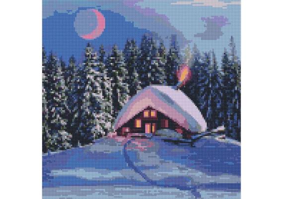 ideyka AMO7388 Diamond Painting - Schneebedecktes Haus mit Rahmen 40 x 40 cm