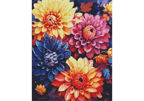 ideyka AMO7842 Diamond Painting - Bunte Dahlien mit Rahmen 40 x 50 cm