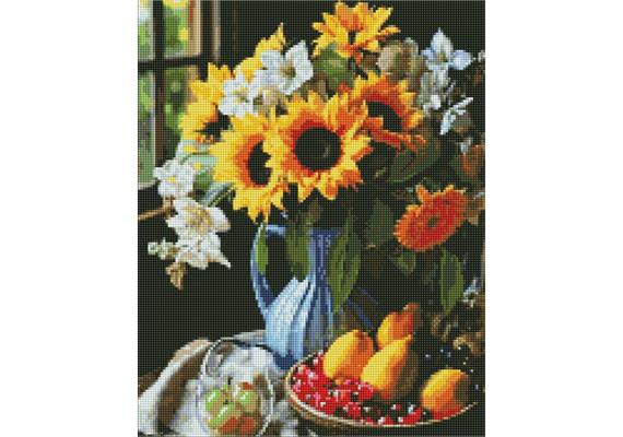 ideyka AMO7858 Diamond Painting - Stillleben mit Sonnenblumen mit Rahmen 40 x 50 cm