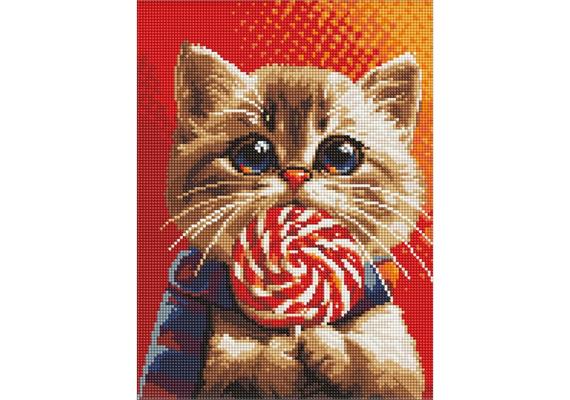 ideyka AMO7976 Diamond Painting - Katze mit Lutscher mit Rahmen 30 x 40 cm