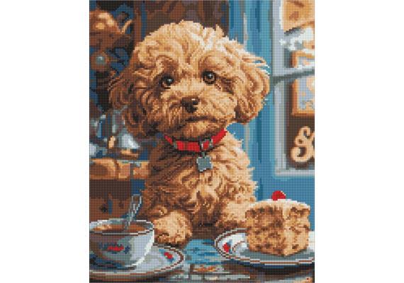 ideyka AMO8040 Diamond Painting - Maltipoo im Café mit Rahmen 40 x 50 cm