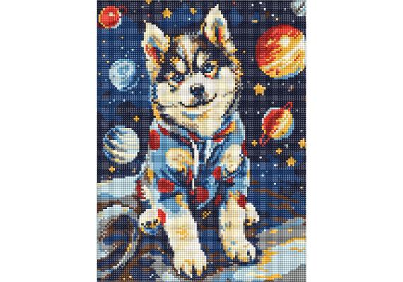 ideyka AMO8075 Diamond Painting - Kosmischer Husky mit Rahmen 30 x 40 cm