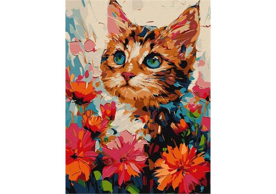 ideyka KHO6599 Malen nach Zahlen - Katze in Blumen 30 x 40 cm