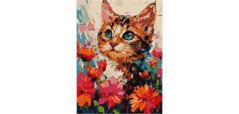 ideyka Malen nach Zahlen - Katze in Blumen 30 x 40 cm