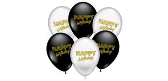 Karaloon - 6 Ballons Happy Birthday black & white ohne Füllung