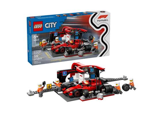 LEGO® City 60443 F1 Boxenstopp mit Boxencrew und Ferrari Flitzer