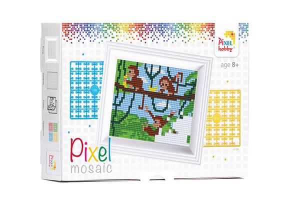 Pixel Geschenkbox mit 19 Pixel Vierecke - 3 Affen