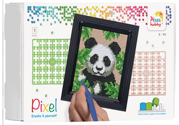 Pixel Geschenkbox mit 21 Pixel Vierecke - Panda im Dschungel