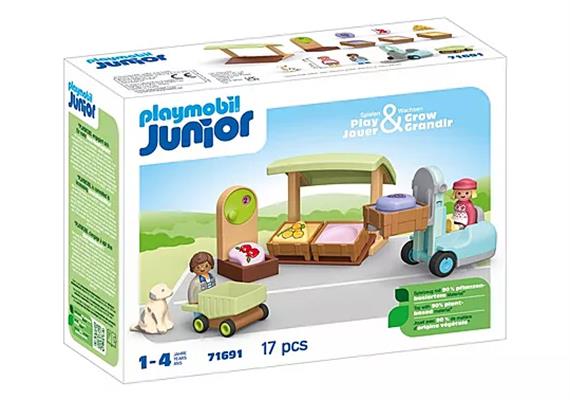 PLAYMOBIL® Junior 71691: Bio-Marktstand & Gabelstapler