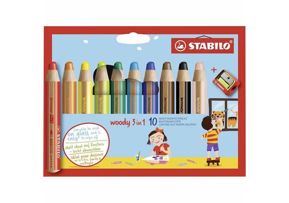 Stabilo - 10 Buntstifte woody 3in1 mit Spitzer 10