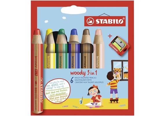 Stabilo - 6 Buntstifte woody 3in1 mit Spitzer 10 cm