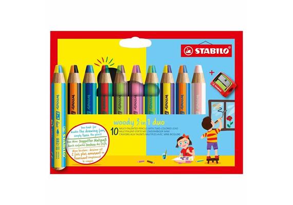 Stabilo - Buntstifte woody 3in1 duo mit Spitzer 10 cm