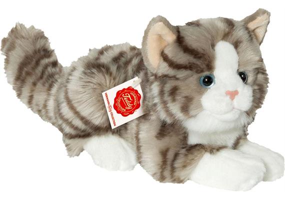 Teddy Hermann Katze liegend grau, ca. 20 cm