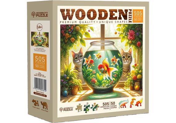 Wooden City Puzzle Holz L Cats and Fish 505 Teile